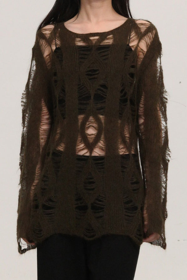 SWAYING/KNIT mohair hollow floral pullover (with suspenders) SW23AW1T50 brown PS64